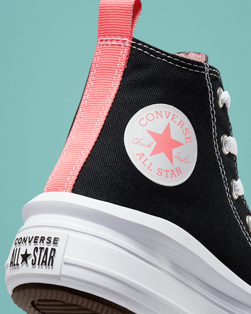 Dívčí Boty Na Platformy Converse Chuck Taylor All Star Move Vysoké Černé Růžové Bílé | CZ MFTQ19